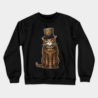 Vintage Steampunk Cat in Top Hat Design Crewneck Sweatshirt